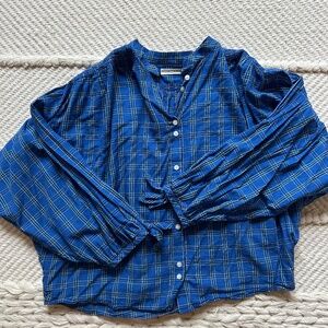 Doen Blue Plaid Button Down Shirt